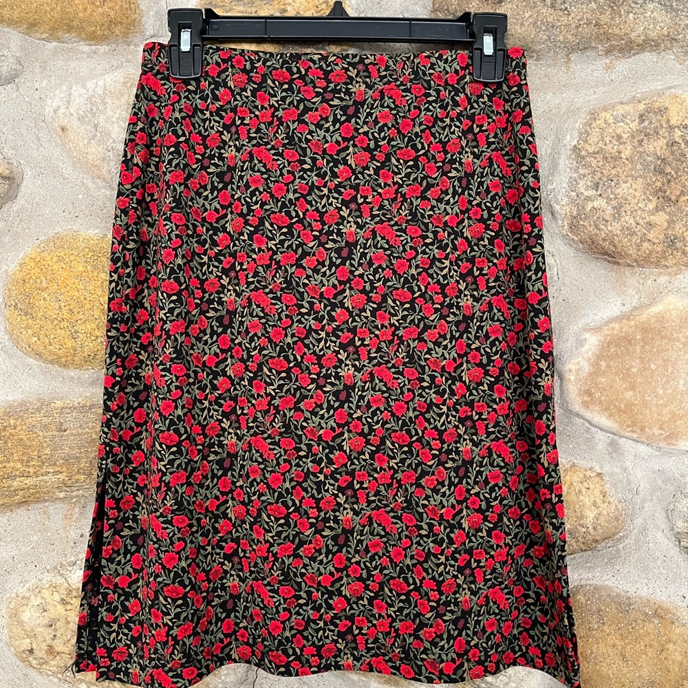A. Byer Black and Red Floral A-Line Skirt